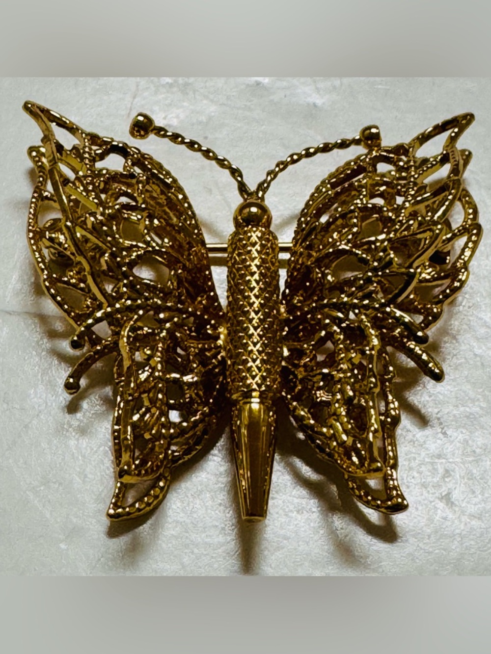 Monet Gold Tone Butterfly Filigree Brooch Pin
